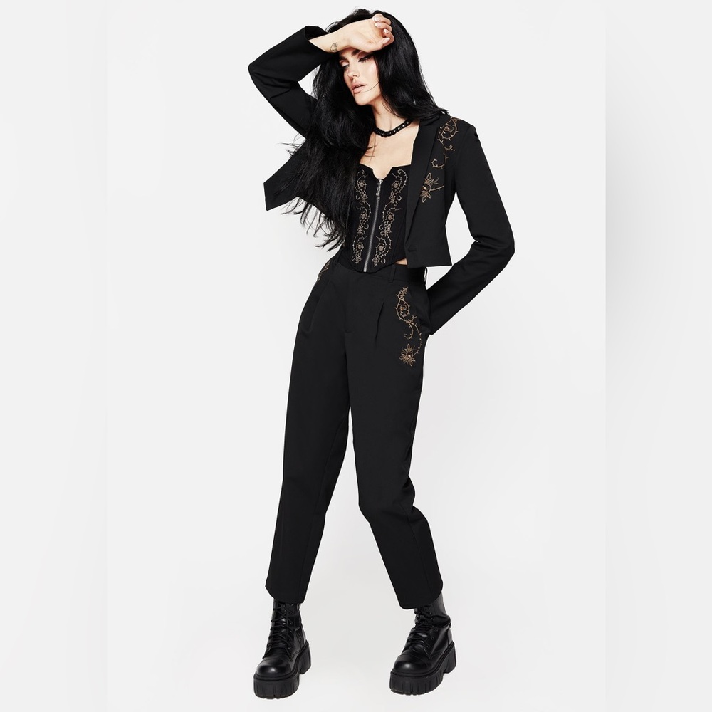 Disturbia Vanitas Thorn Embroidered Tapered Trousers US 10 / UK 14 / EU 42